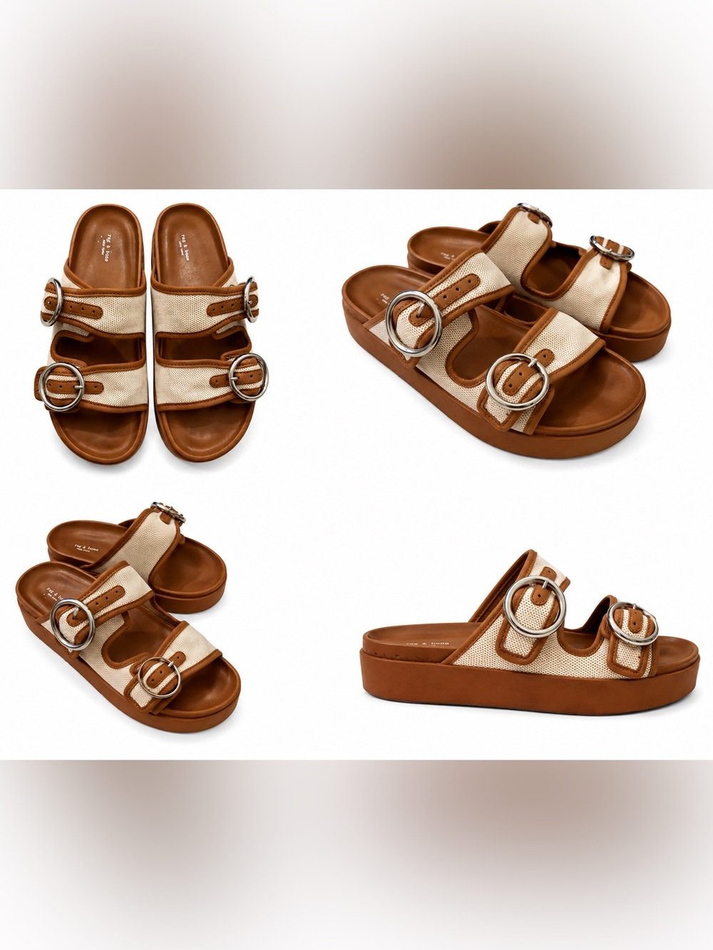 rag & bone Brown and Beige Two-Buckle Platform Slide Sandals